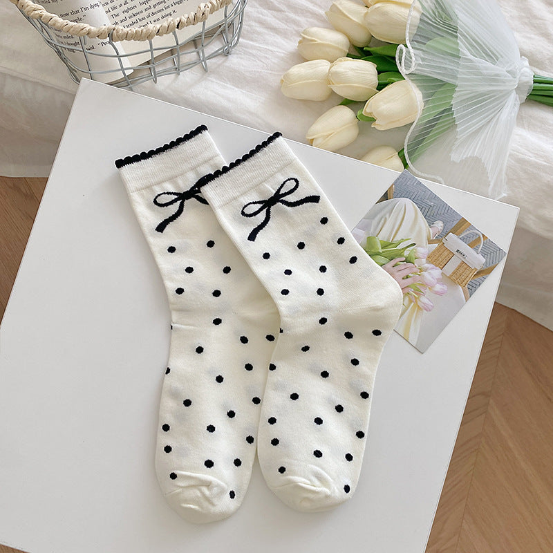 Bow Pattern Cotton Crew Socks - Color_1