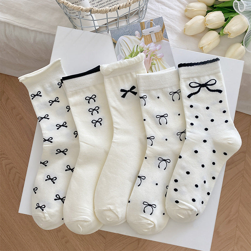 Bow Pattern Cotton Crew Socks - Color_5