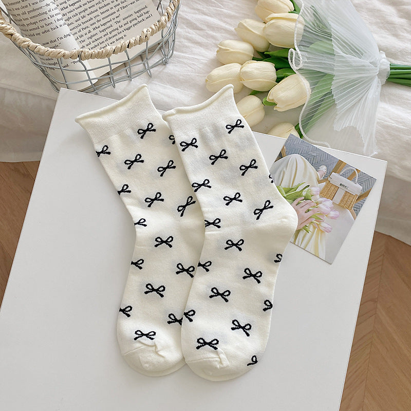 Bow Pattern Cotton Crew Socks - Color_5 - 1