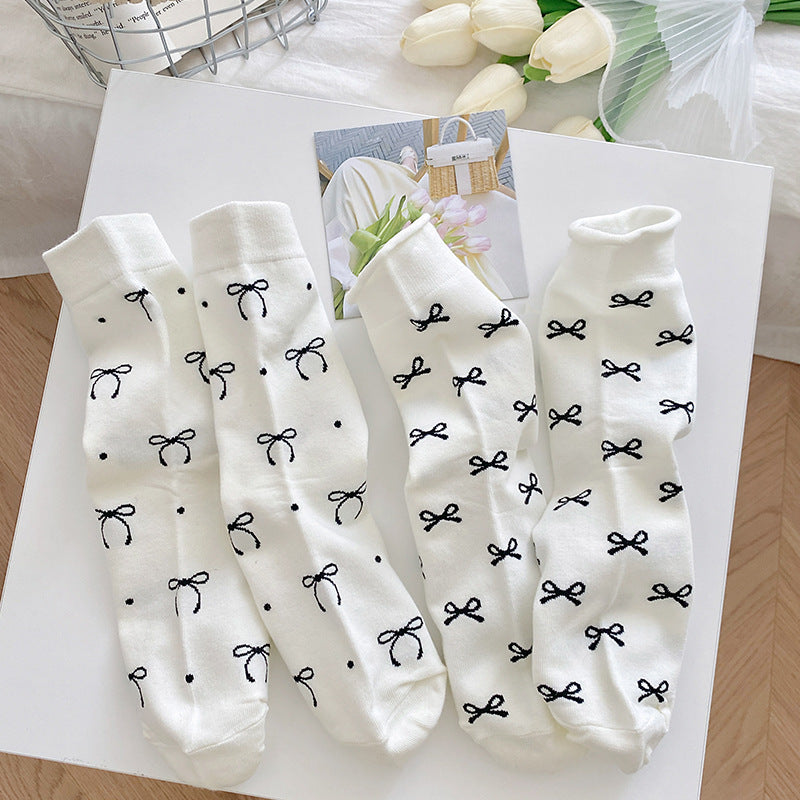 Bow Pattern Cotton Crew Socks - Color_5 - 2