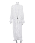Sheer Ruffle Longline Duster Blouse - White