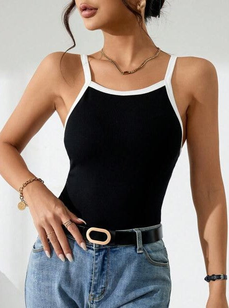 Contrast Trim Open Back Ribbed Cami