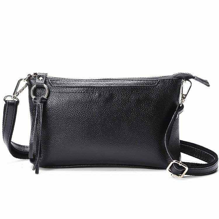 Pebbled Leather Tassel Crossbody Bag - Black