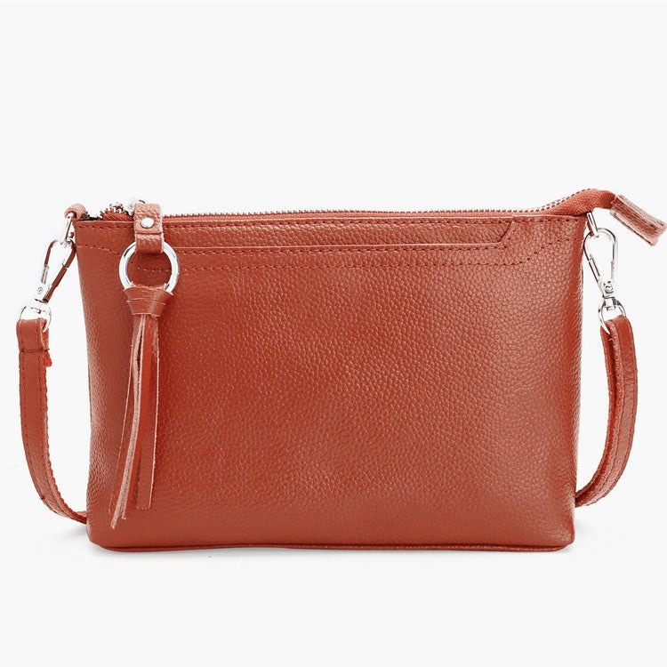 Pebbled Leather Tassel Crossbody Bag - Cognac