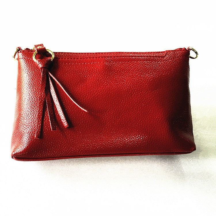 Pebbled Leather Tassel Crossbody Bag - Deep Red