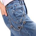 Silver Gothic Heart Angel Wing Spiked Jean Chain - Silver