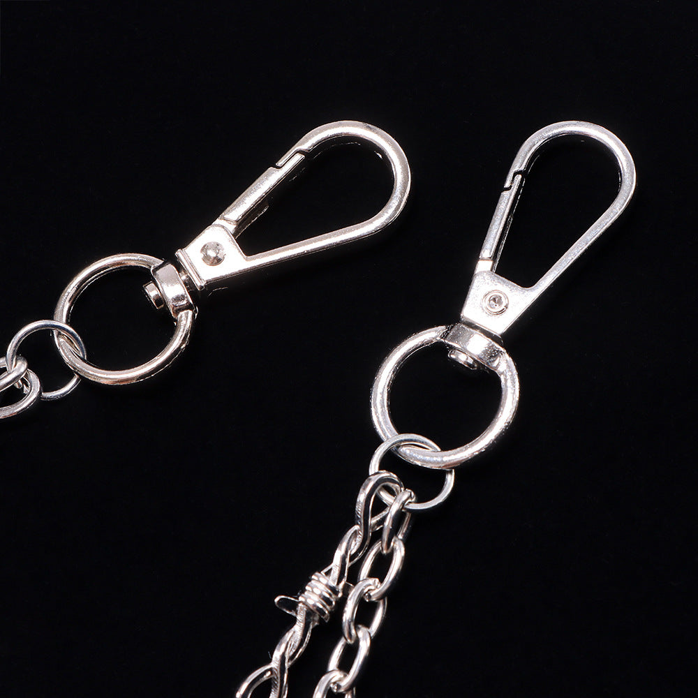 Silver Gothic Heart Angel Wing Spiked Jean Chain - Silver - 4