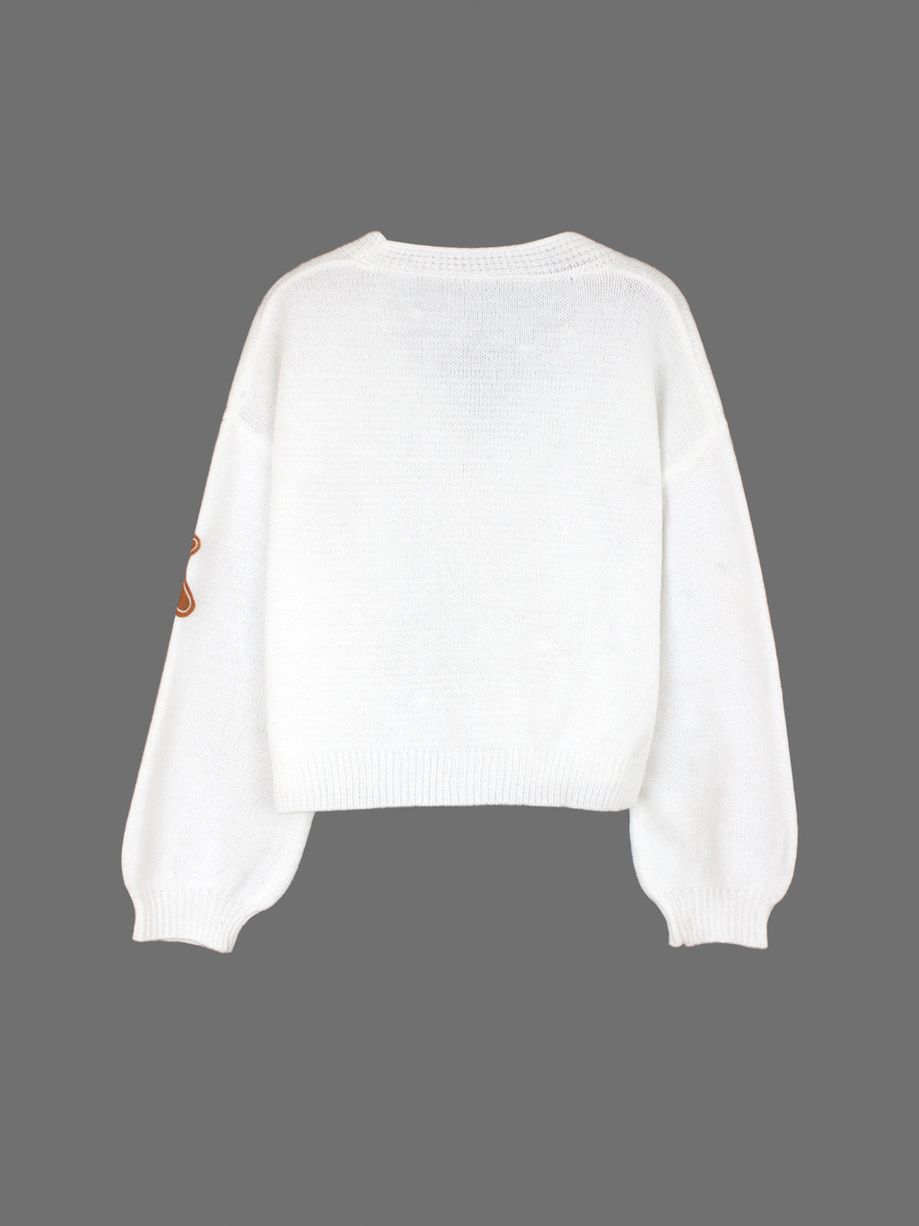 White Gingerbread Patch V-Neck Cropped Cardigan - White - 1