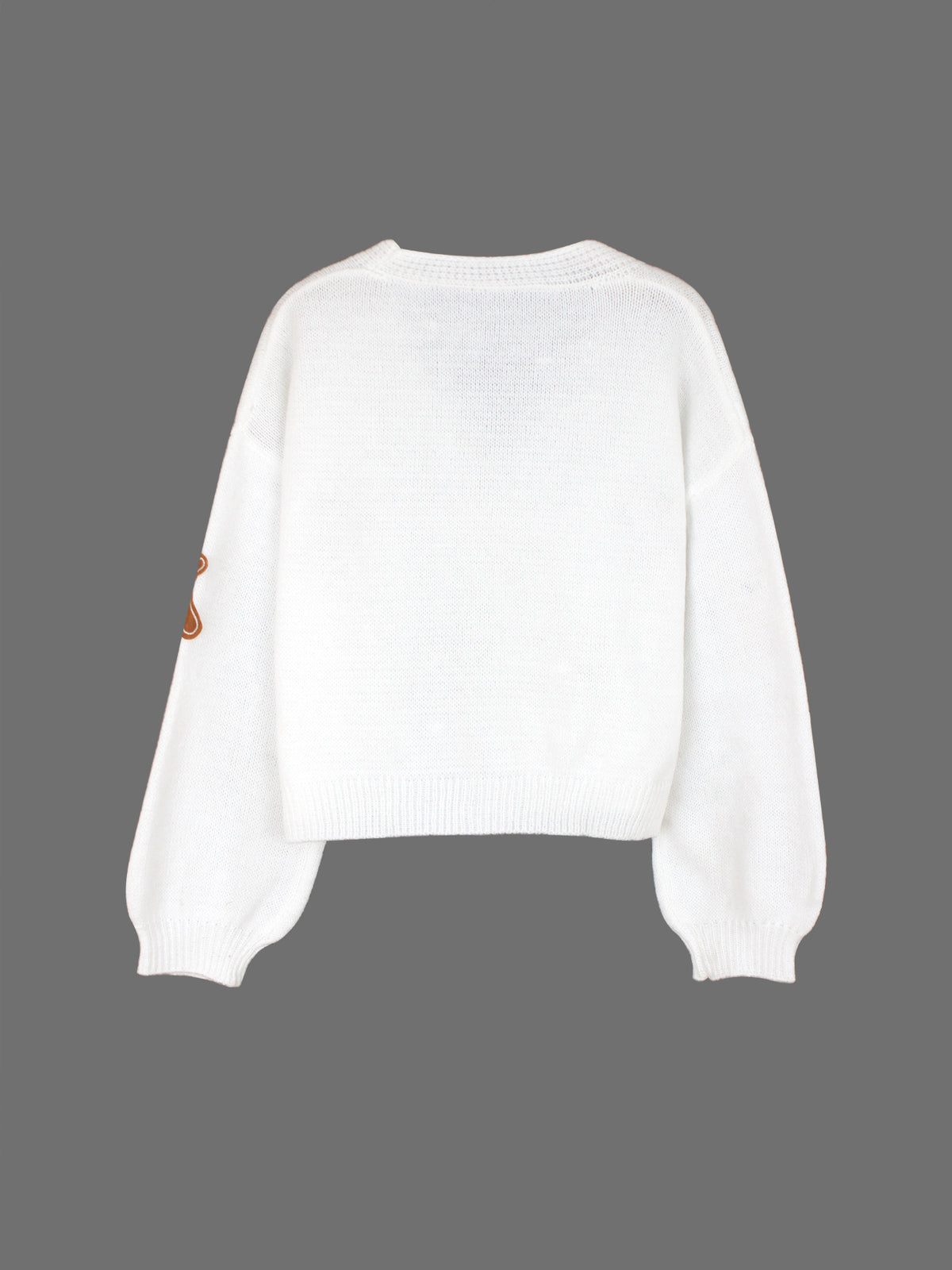 White Gingerbread Patch V-Neck Cropped Cardigan - White - 1