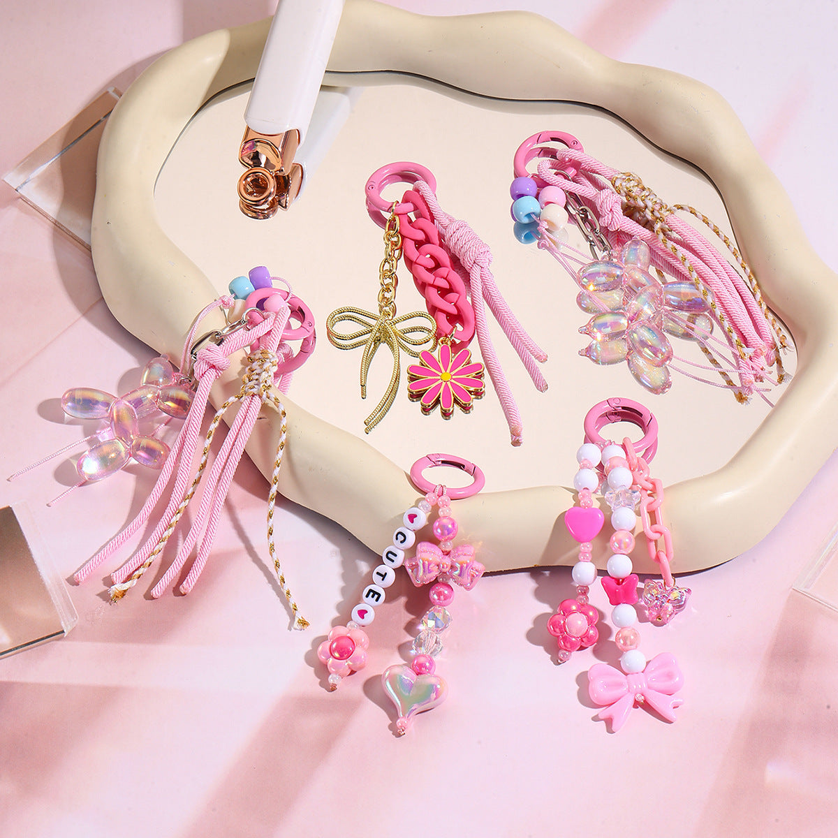 Y2K Beaded Tassel Bag Charm Keychain - view 1