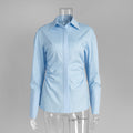 Ruched Waist Cotton Shirt With Split Hem - Blue