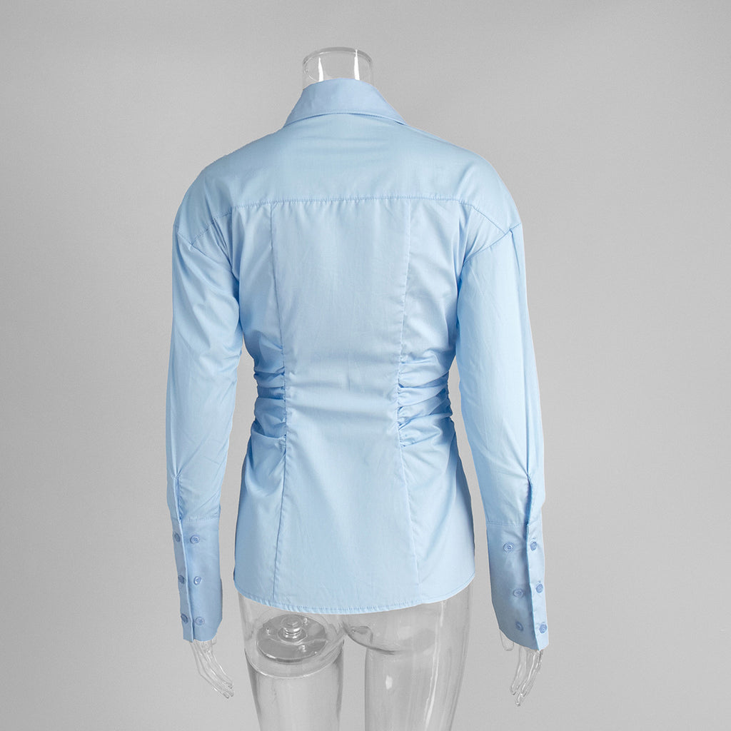 Ruched Waist Cotton Shirt With Split Hem - view 3