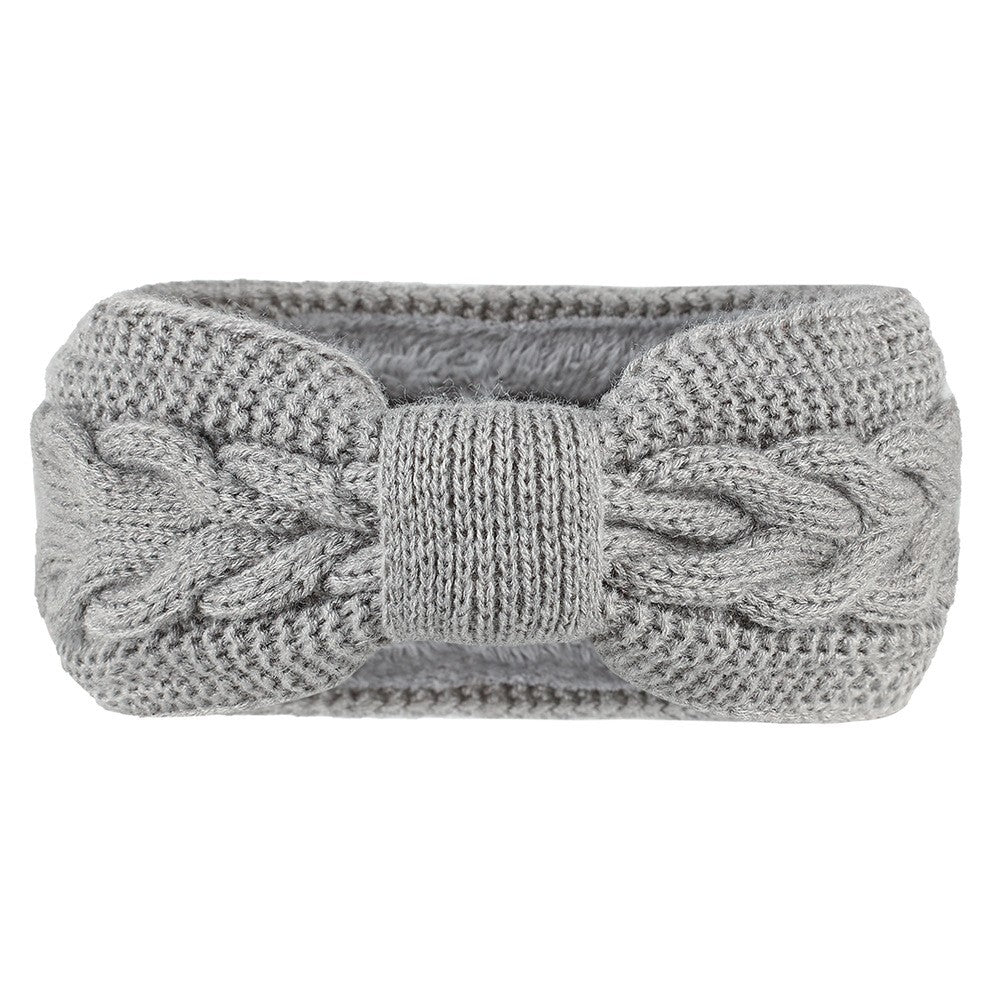 Bow Knot Cable Knit Fleece Lined Ear Warmer Headband - Light Gray