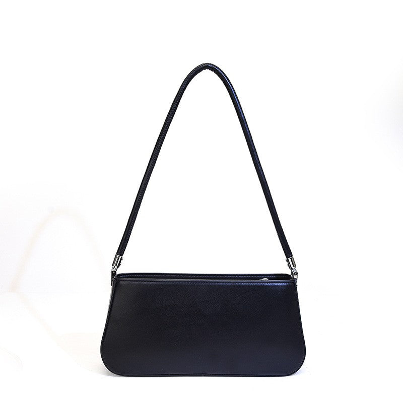 Minimalist Faux Leather Baguette Shoulder Bag - Black