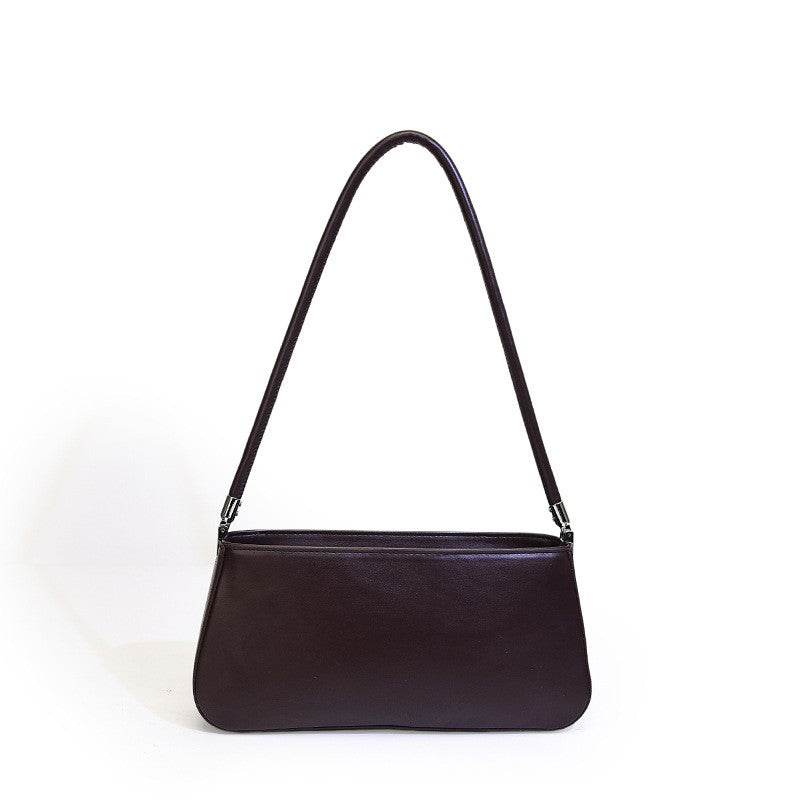 Minimalist Faux Leather Baguette Shoulder Bag - Espresso