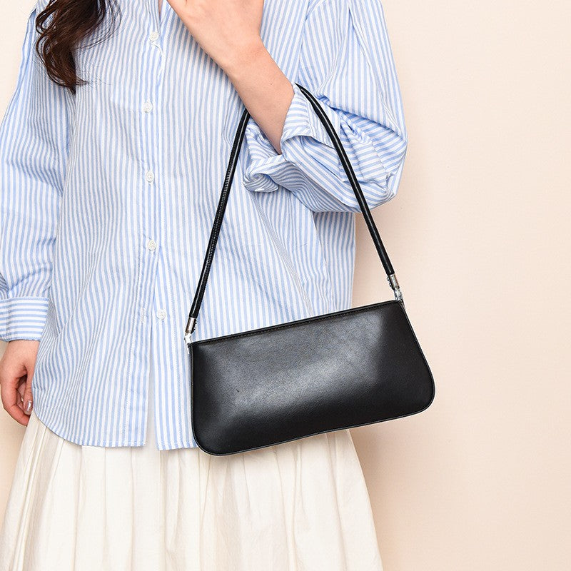 Minimalist Faux Leather Baguette Shoulder Bag