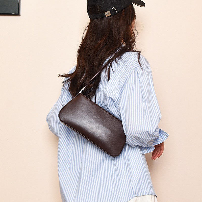 Minimalist Faux Leather Baguette Shoulder Bag