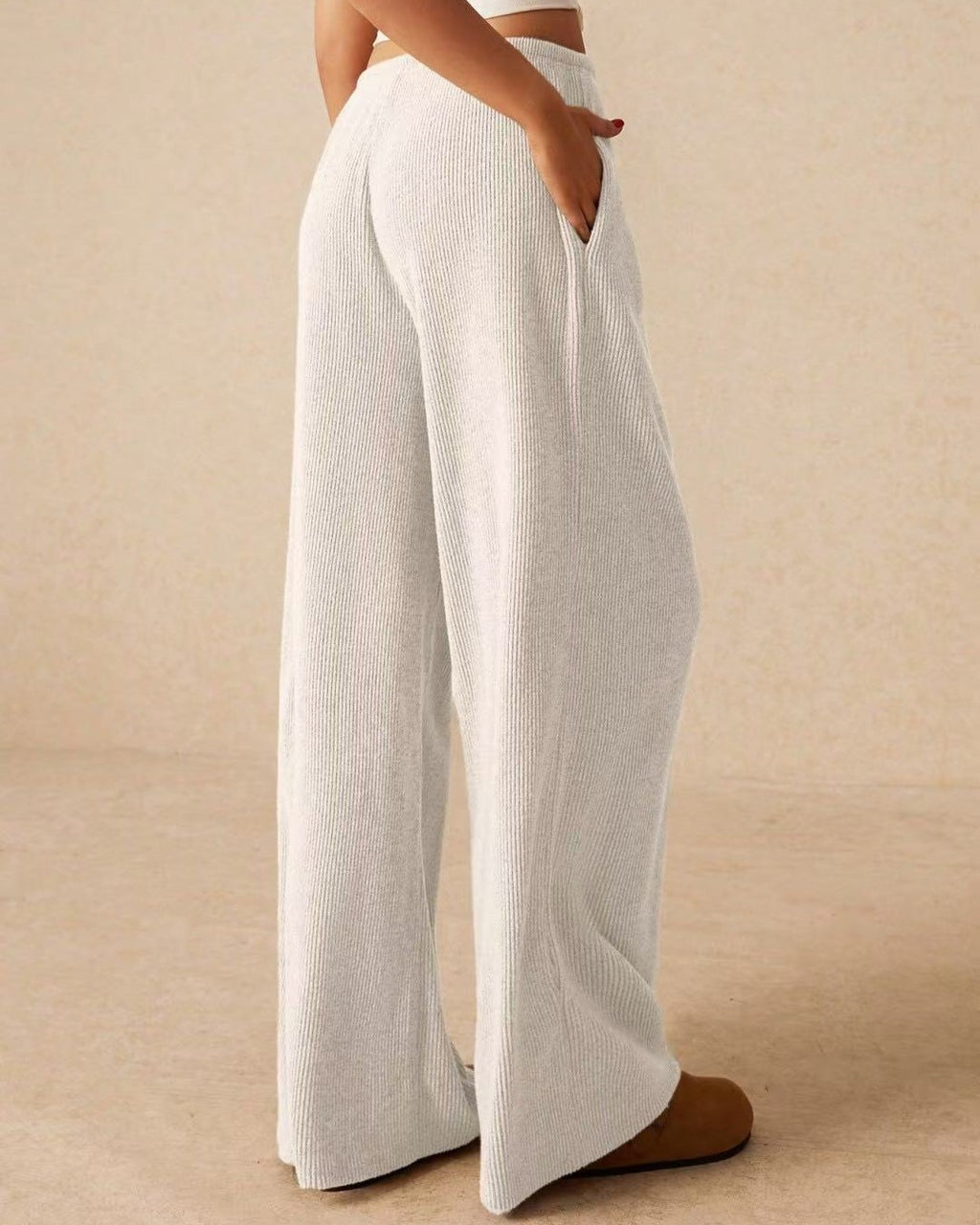 Drawstring Elastic Waist Wide Leg Lounge Pants - White - 2
