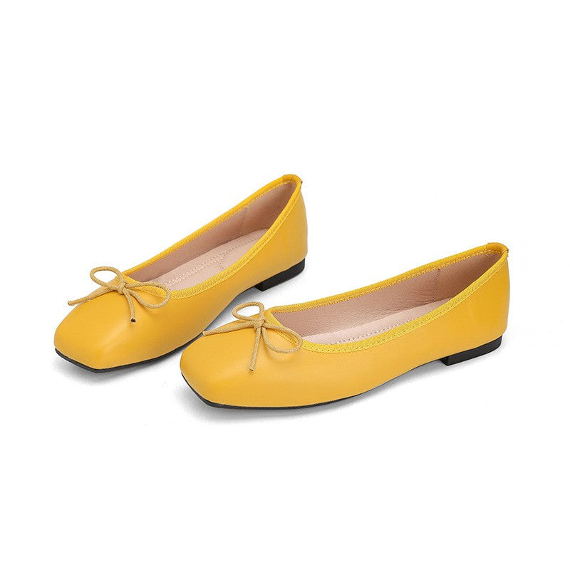 Classic Square Toe Bow Ballet Flats - Yellow