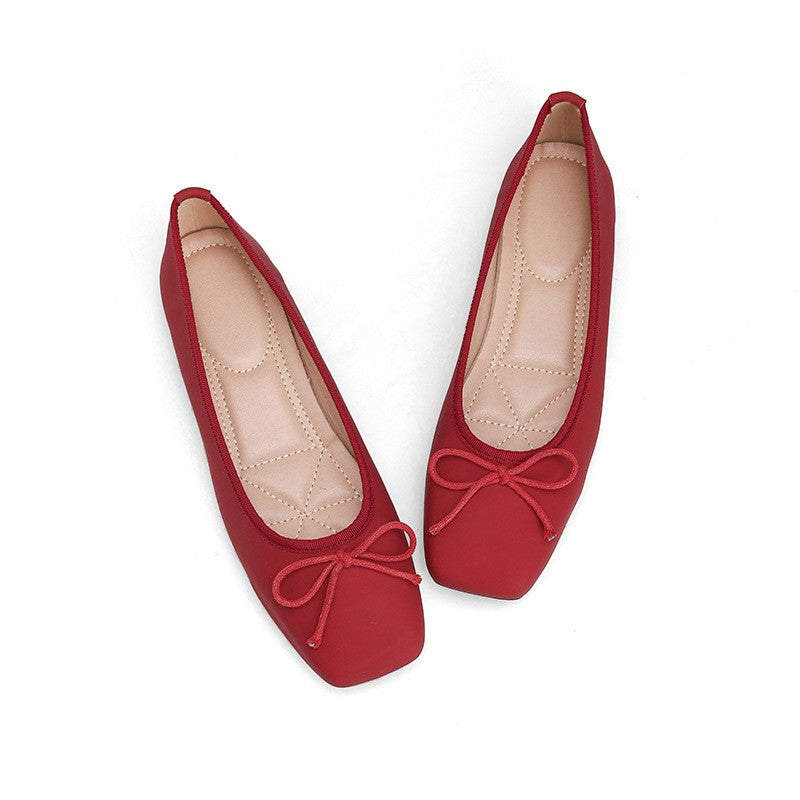 Classic Square Toe Bow Ballet Flats