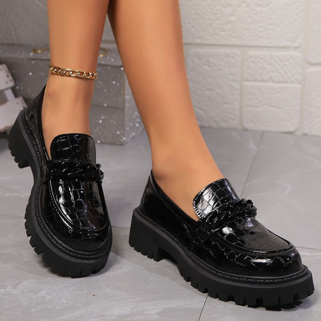 Croc Embossed Chain Platform Loafers
