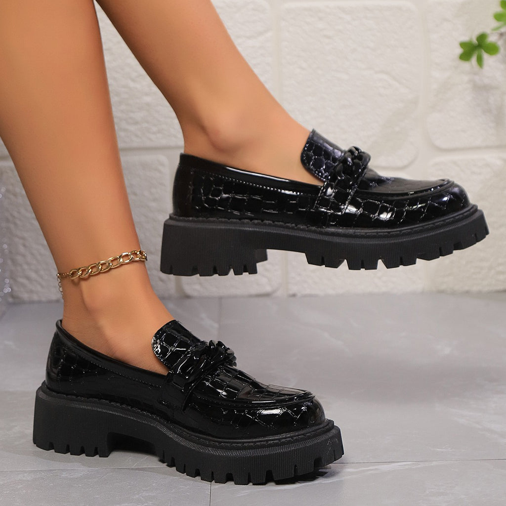 Croc Embossed Chain Platform Loafers