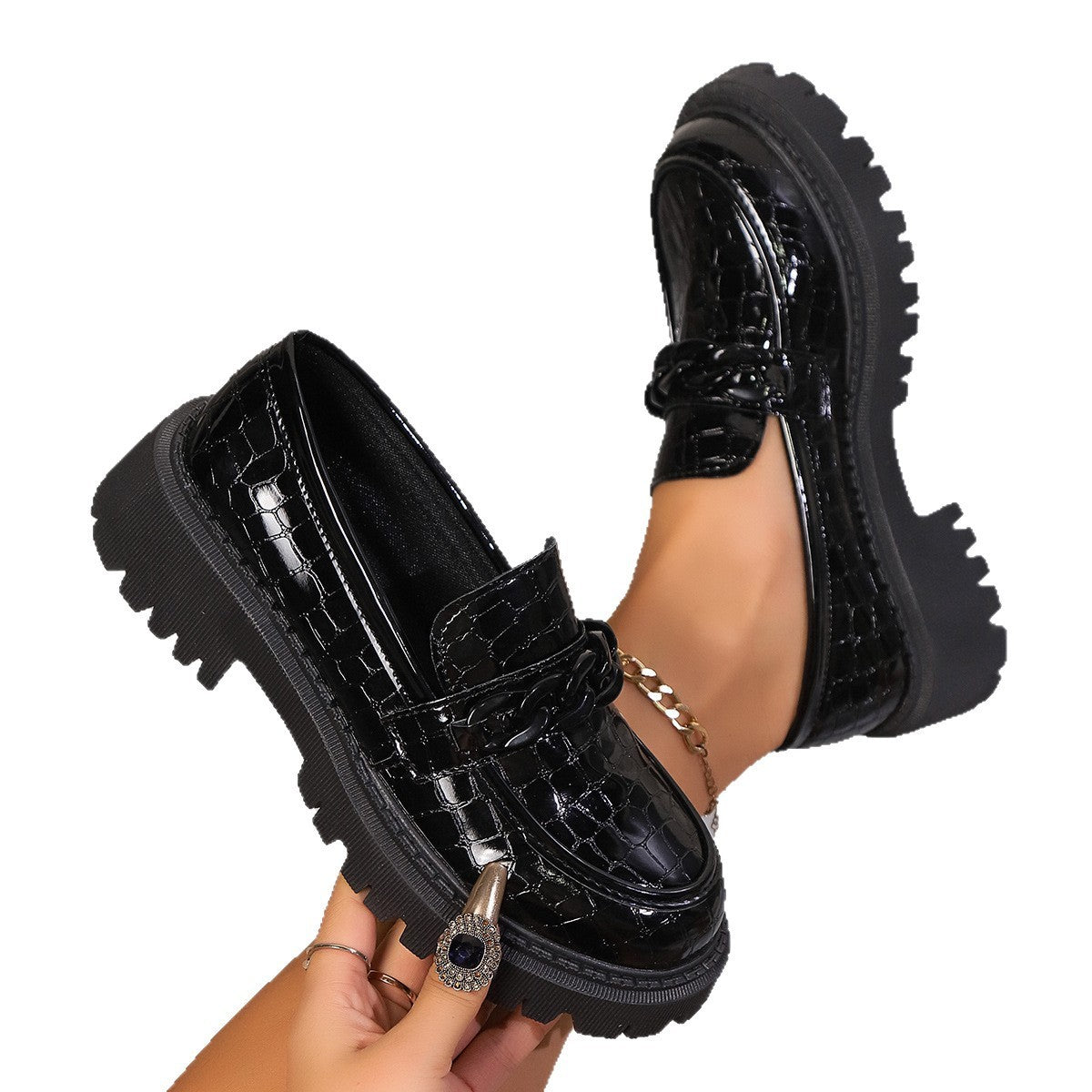 Croc Embossed Chain Platform Loafers