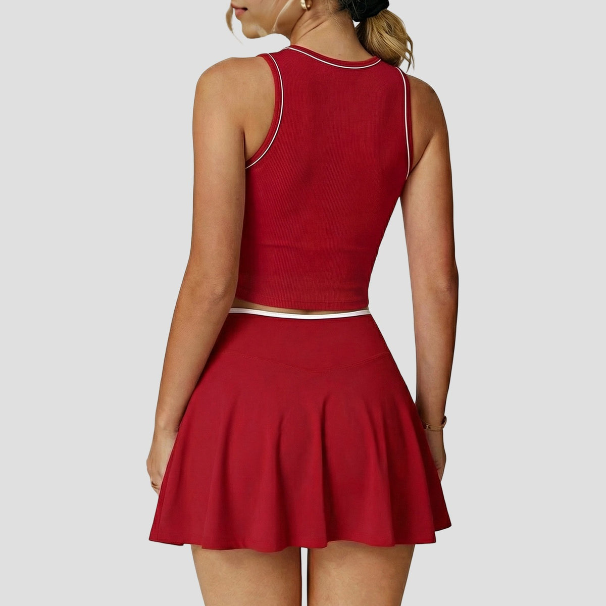 Ribbed Crop Tank and Crossover Tennis Skort Set