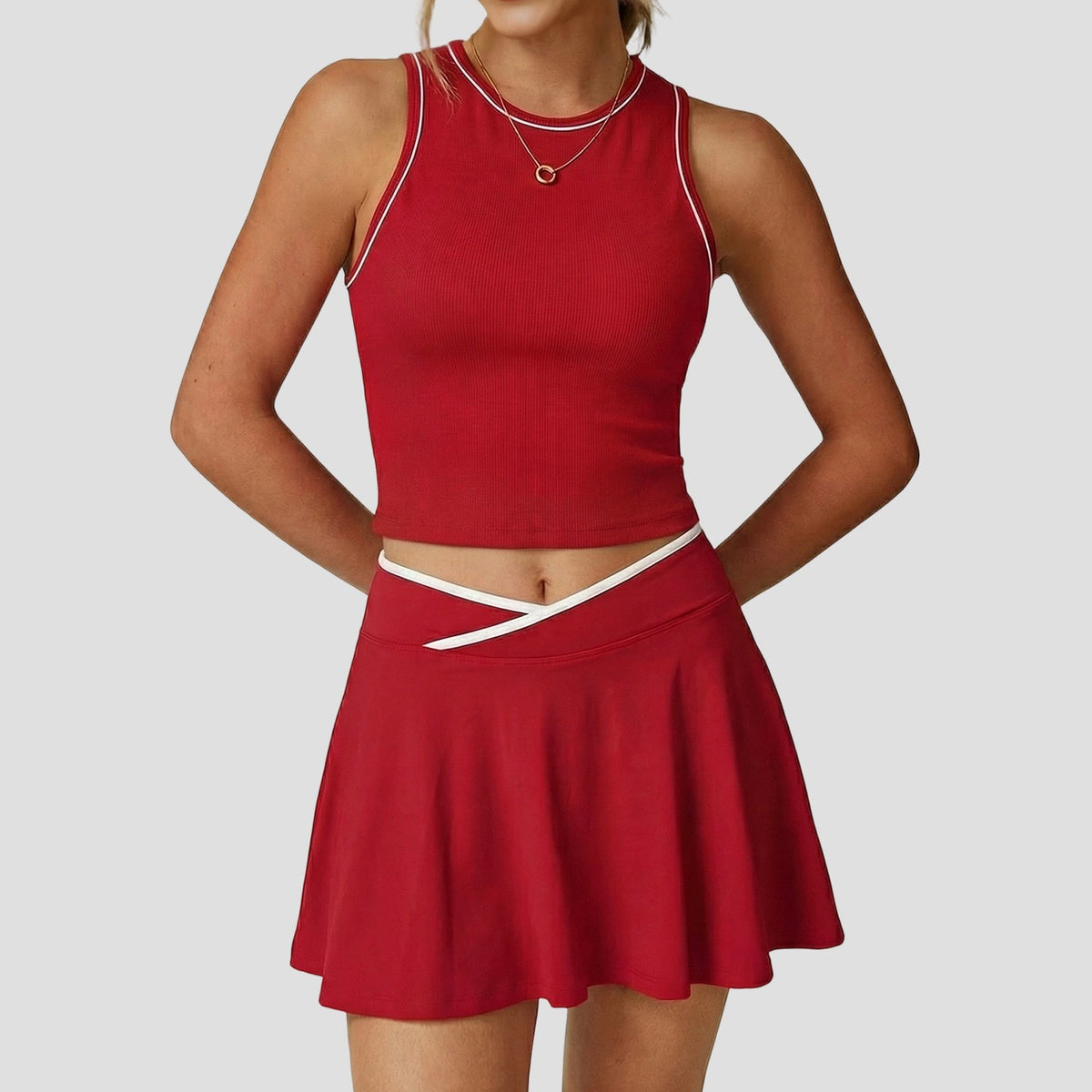 Ribbed Crop Tank and Crossover Tennis Skort Set