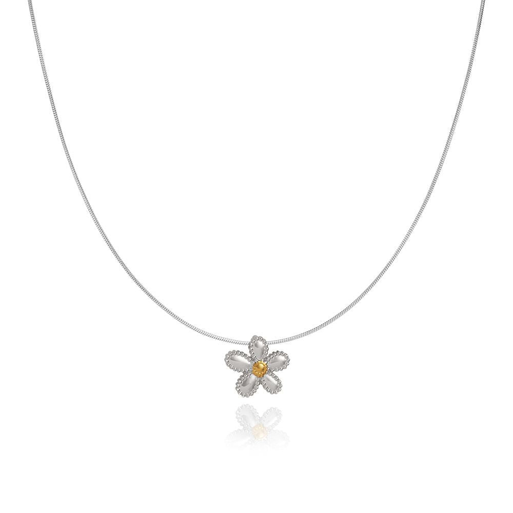 Dainty Daisy Charm Chain Necklace - Silvery