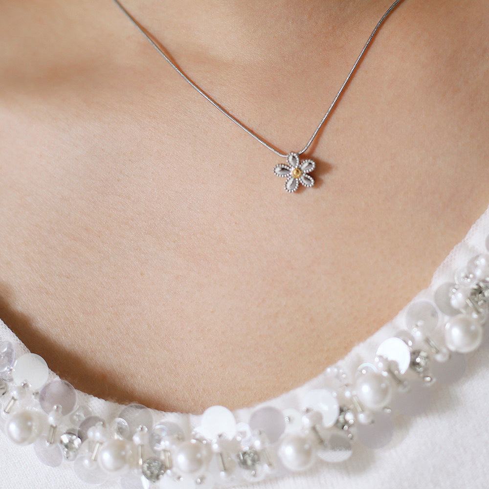 Dainty Daisy Charm Chain Necklace - Silvery - 3