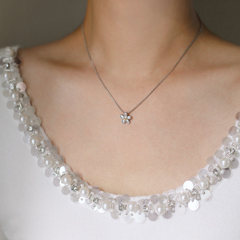 Dainty Daisy Charm Chain Necklace - Silvery - 6
