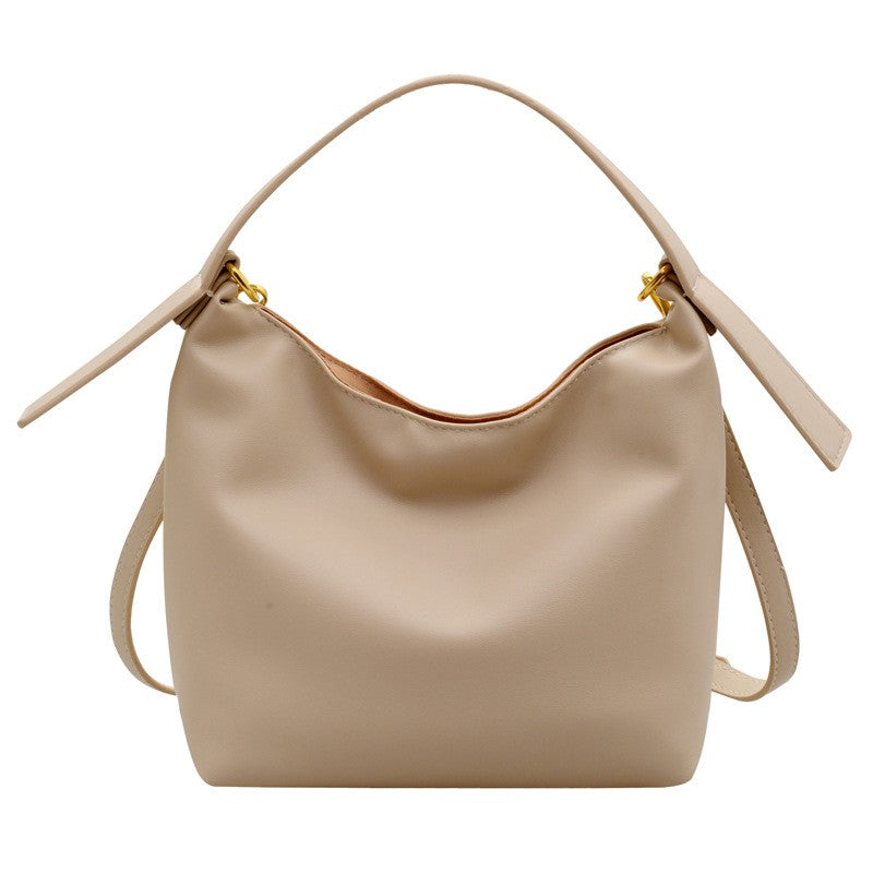 Mini Faux Leather Bucket Bag with Crossbody Strap - Cream
