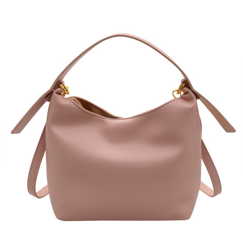 Mini Faux Leather Bucket Bag with Crossbody Strap - Dusty Pink