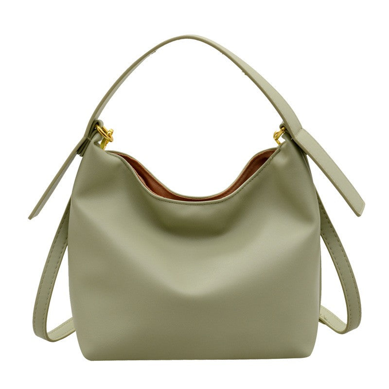 Mini Faux Leather Bucket Bag with Crossbody Strap - Sage Green
