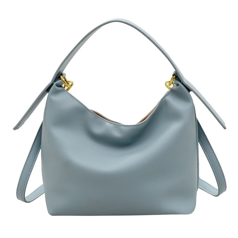 Mini Faux Leather Bucket Bag with Crossbody Strap - Sky Blue