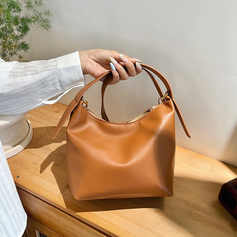 Mini Faux Leather Bucket Bag with Crossbody Strap