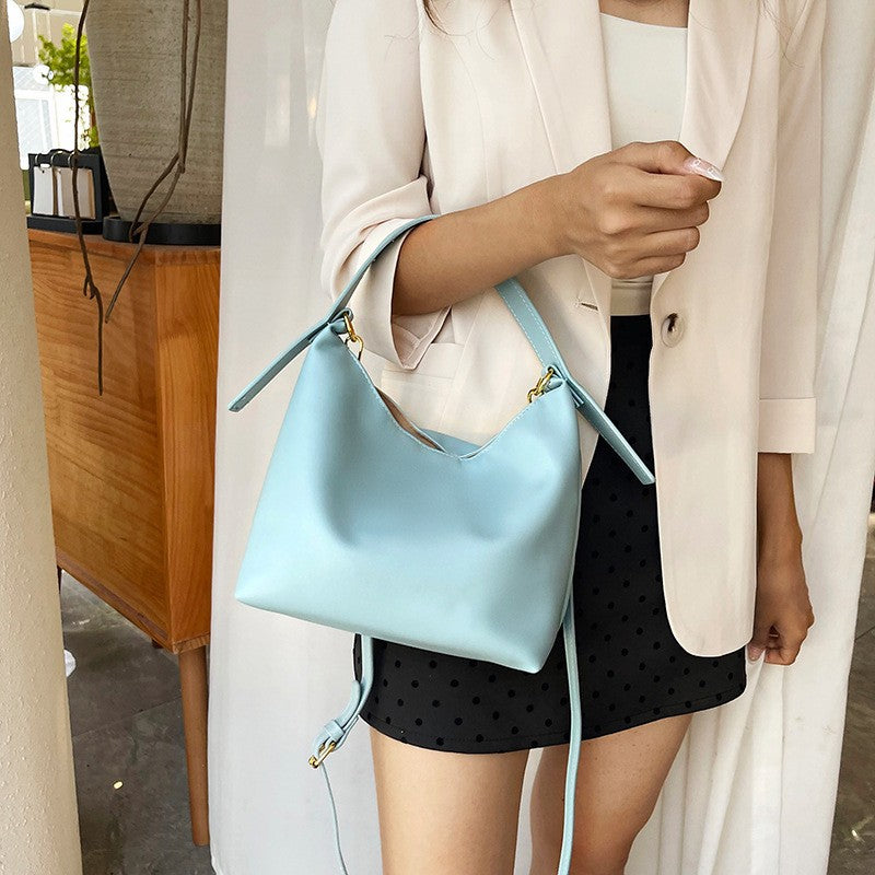 Mini Faux Leather Bucket Bag with Crossbody Strap