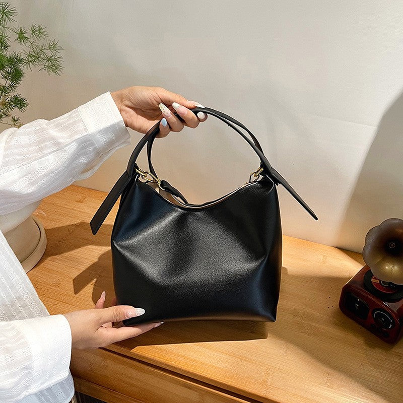 Mini Faux Leather Bucket Bag with Crossbody Strap