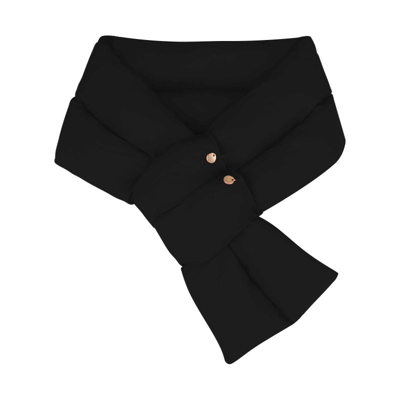 Snap Button Padded Puffer Scarf - Black