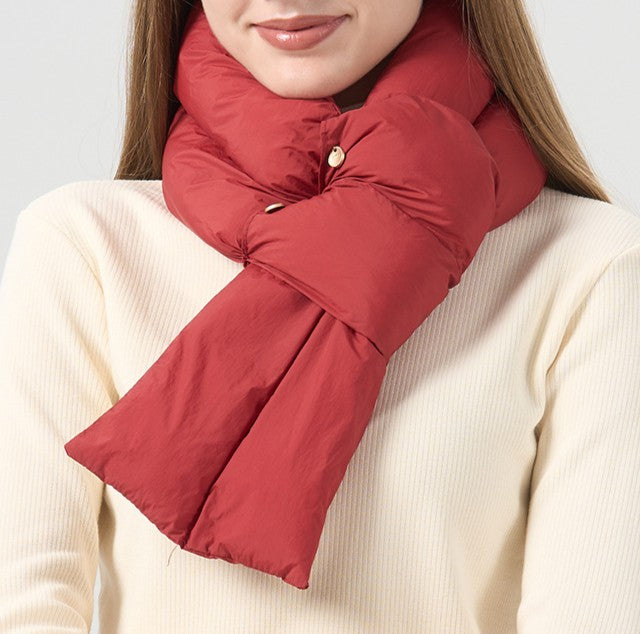 Snap Button Padded Puffer Scarf - Red