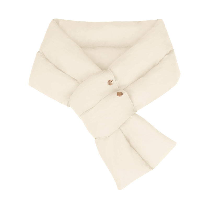 Snap Button Padded Puffer Scarf - White