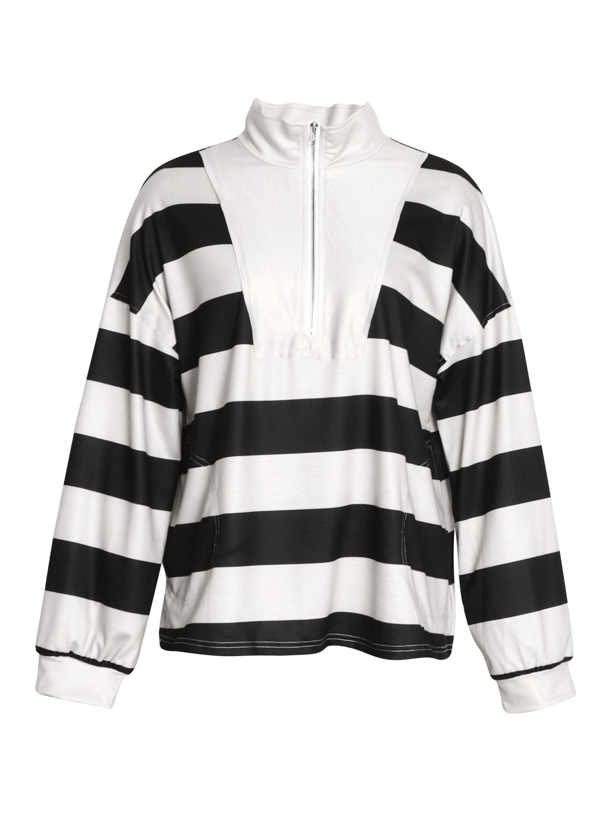 Rugby Stripe Half Zip Sweatshirt With Stand Collar - Black