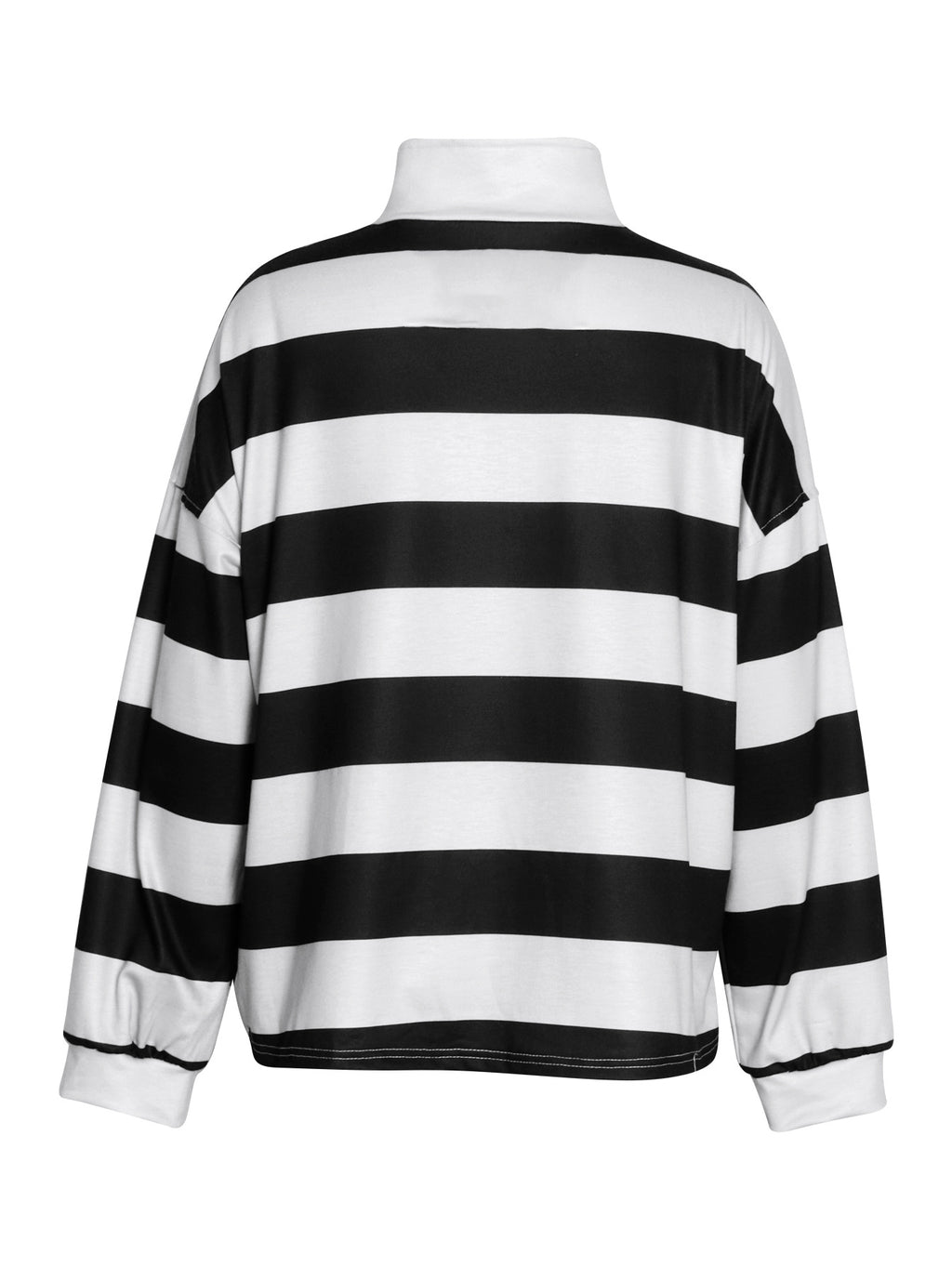 Rugby Stripe Half Zip Sweatshirt With Stand Collar - Black - 1