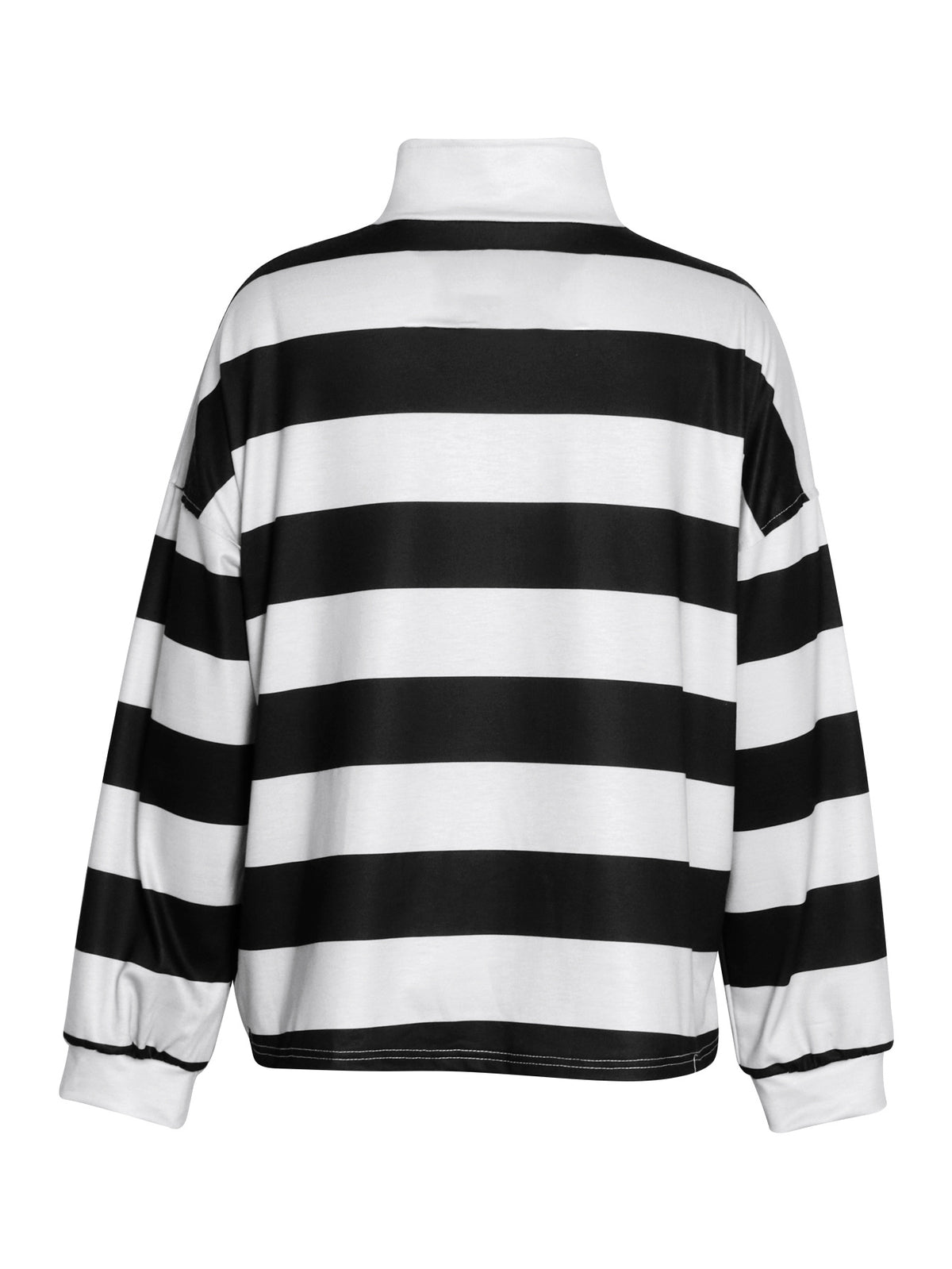 Rugby Stripe Half Zip Sweatshirt With Stand Collar - Black - 1