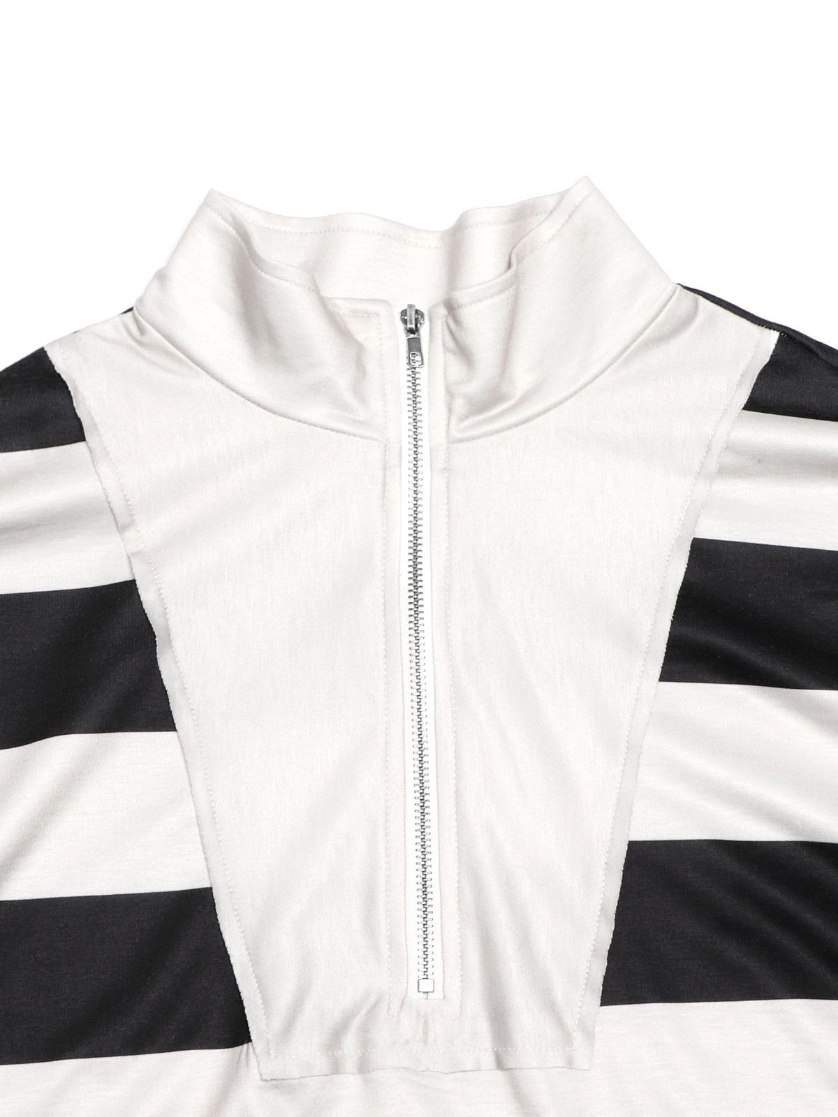 Rugby Stripe Half Zip Sweatshirt With Stand Collar - Black - 2