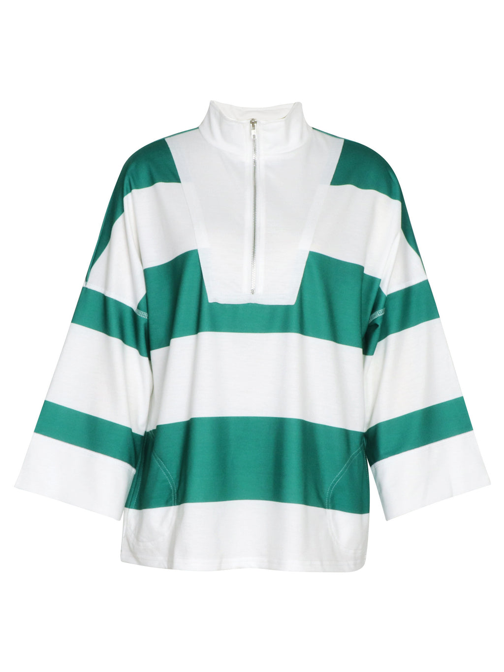 Rugby Stripe Half Zip Sweatshirt With Stand Collar - Green