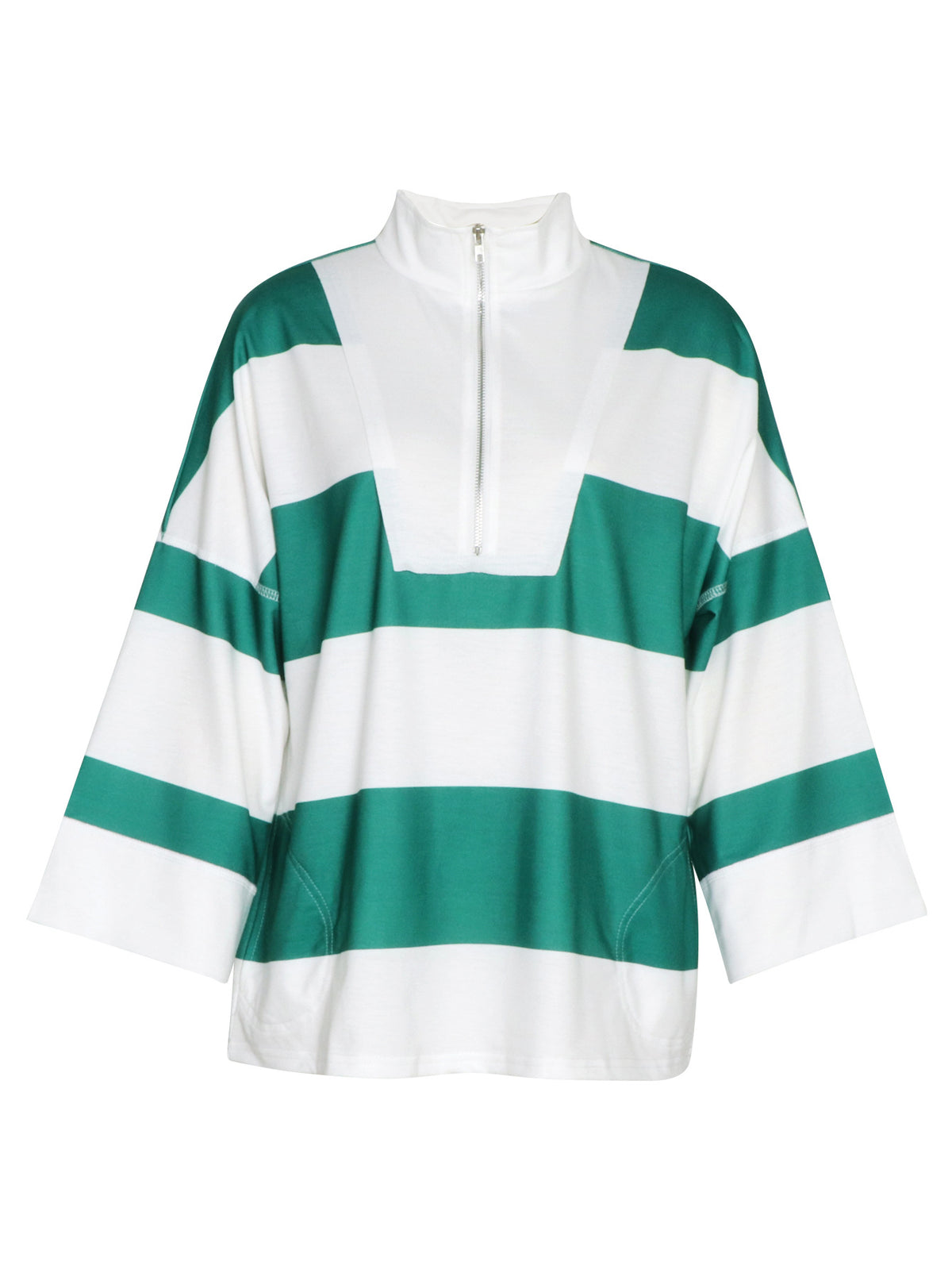 Rugby Stripe Half Zip Sweatshirt With Stand Collar - Green