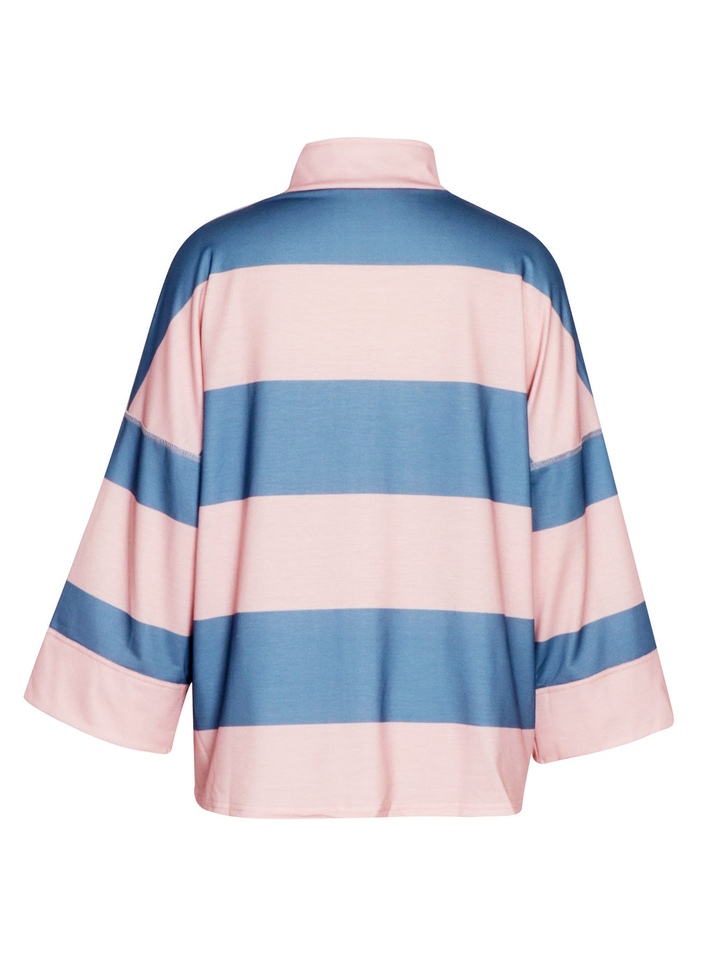 Rugby Stripe Half Zip Sweatshirt With Stand Collar - Pink - 1