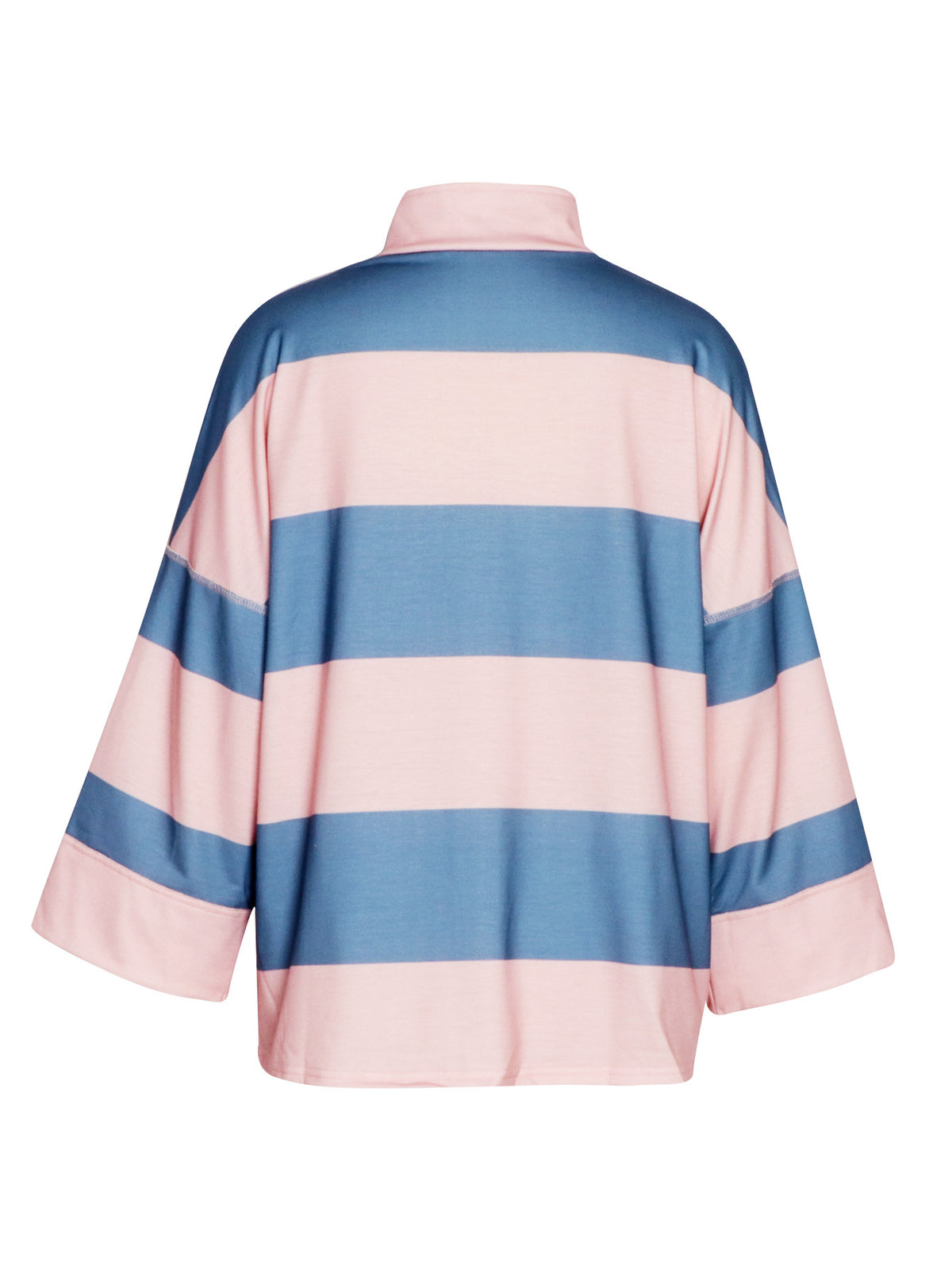 Rugby Stripe Half Zip Sweatshirt With Stand Collar - Pink - 1